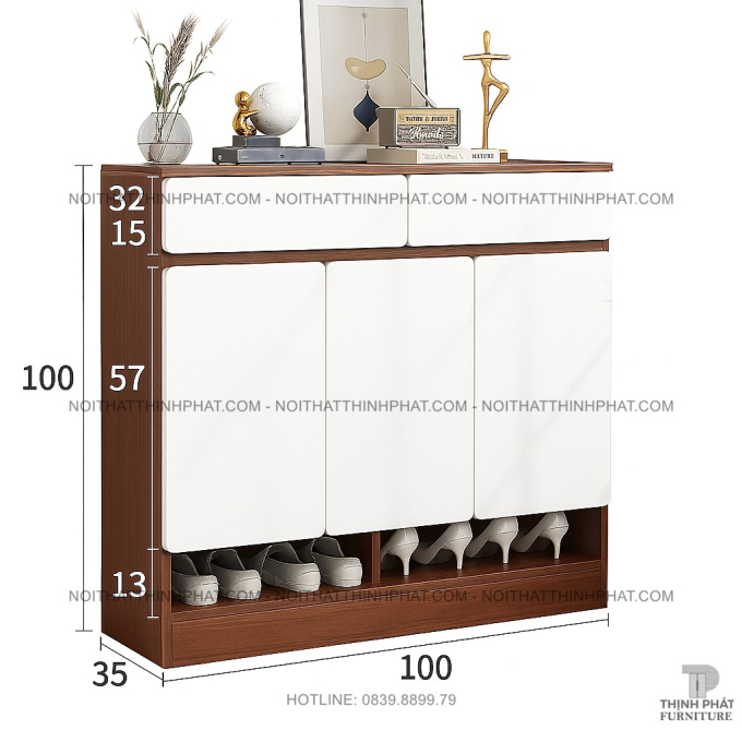 Tủ Giày Dép Cửa Mở 3 Cánh, Tích Hợp 2 Hộc Kéo Tiện Lợi, Kệ Để Giày Nhiều Tầng TG04