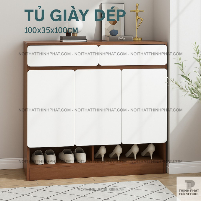 Tủ Giày Dép Cửa Mở 3 Cánh, Tích Hợp 2 Hộc Kéo Tiện Lợi, Kệ Để Giày Nhiều Tầng TG04