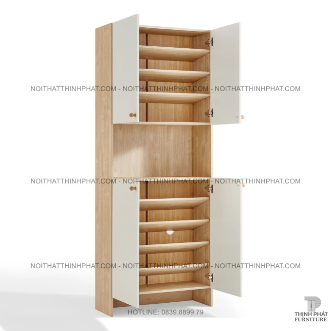Tủ Giày Dép Gỗ MDF 4 Cánh Phối Trắng Thiết Kế Kệ Hở Trung Tâm Thanh Lịch TG28