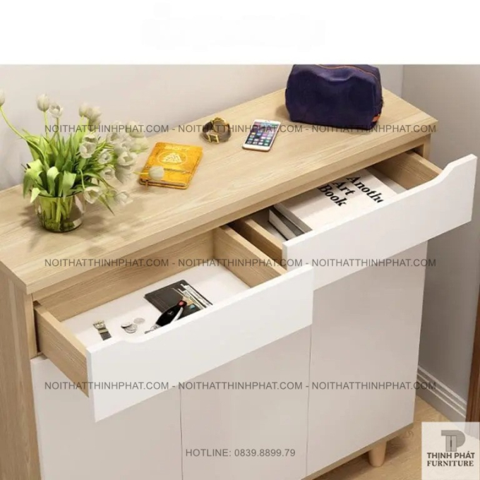 Tủ Giày Dép Gỗ MDF Chân Gỗ Cao Kèm Ngăn Kéo Tiện Lợi TG23