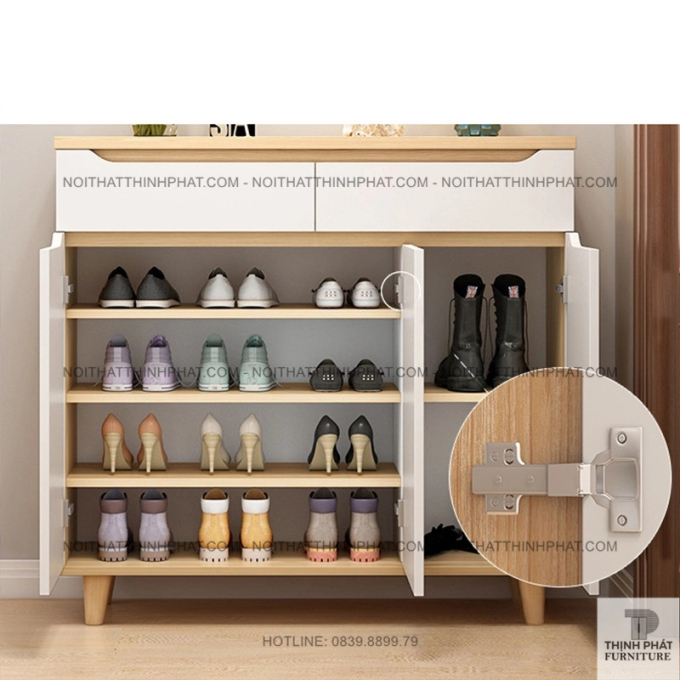 Tủ Giày Dép Gỗ MDF Chân Gỗ Cao Kèm Ngăn Kéo Tiện Lợi TG23