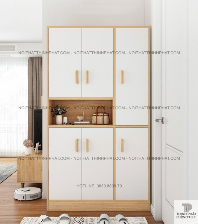 Tủ Giày Đứng Cao Cửa Mở Nhiều Tầng Có Kệ Trang Trí Phong Cách Hiện Đại TG48