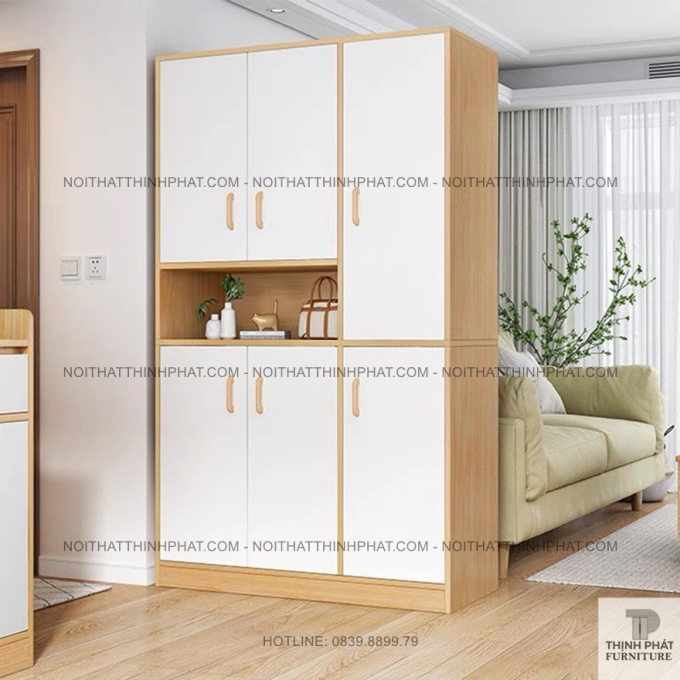 Tủ Giày Đứng Cao Cửa Mở Nhiều Tầng Có Kệ Trang Trí Phong Cách Hiện Đại TG48