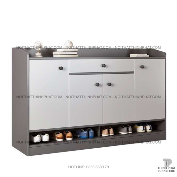 Tủ Giày Gỗ Công Nghiệp Màu Xám Hiện Đại Nhiều Ngăn Kèm Hộc Kéo Tiện Dụng TG35