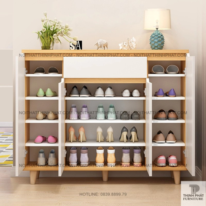 Tủ Giày MDF Chân Gỗ Kiểu Dáng Tối Giản Sang Trọng Kèm Ngăn Kéo TG38