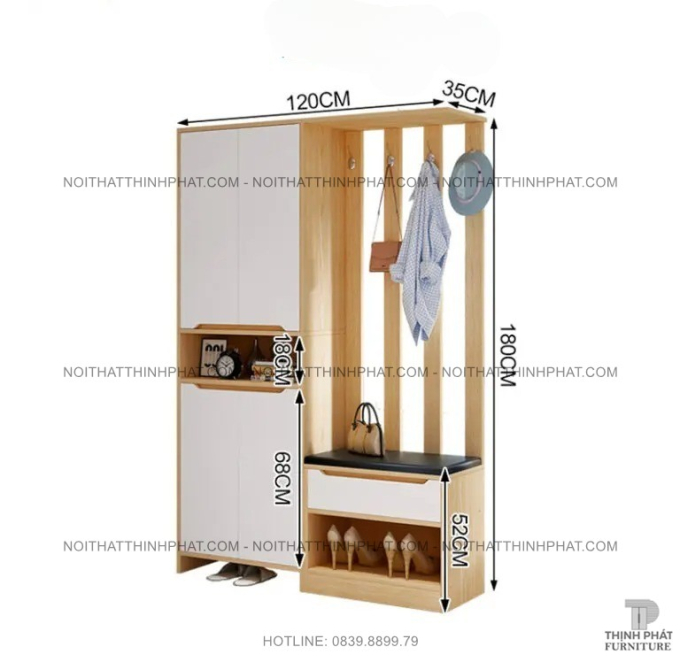 Tủ Giày Thông Minh Có Ghế Đệm, Vách Treo Đồ Và Kệ Trang Trí Gỗ MDF Sang Trọng TG18