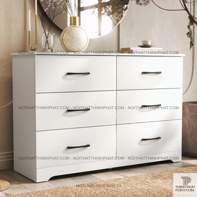 Tủ Gỗ 6 Ngăn Kéo Màu Trắng Nhỏ Gọn, Thích Hợp Cho Căn Hộ Chung Cư Hoặc Studio TNK31