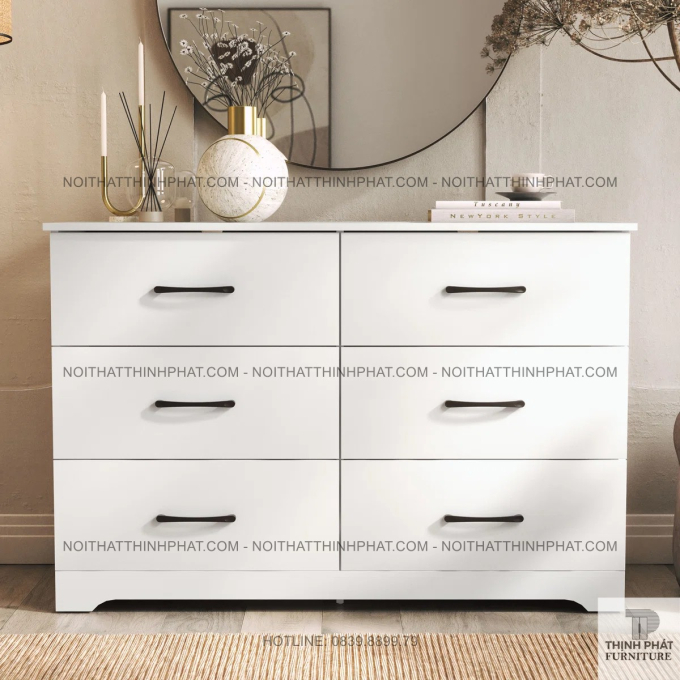 Tủ Gỗ 6 Ngăn Kéo Màu Trắng Nhỏ Gọn, Thích Hợp Cho Căn Hộ Chung Cư Hoặc Studio TNK31