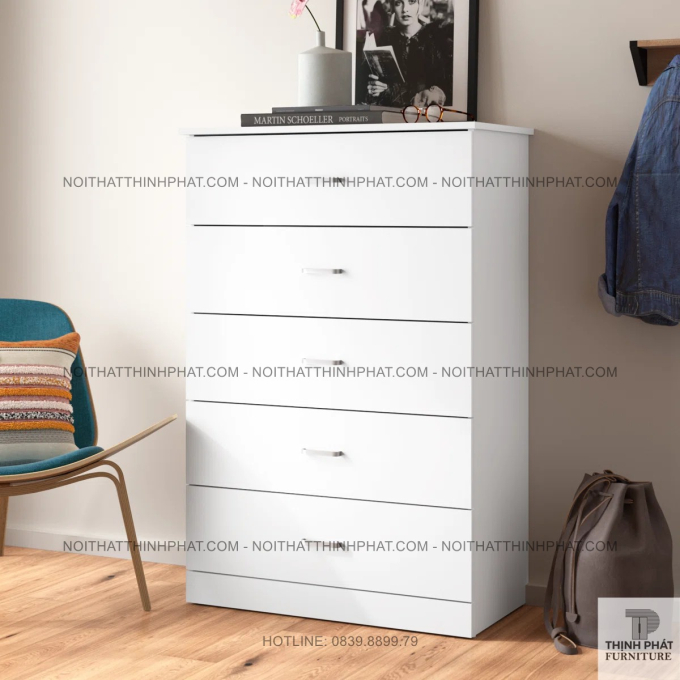 Tủ Gỗ 6 Ngăn Kéo Màu Trắng Nhỏ Gọn, Thích Hợp Cho Căn Hộ Chung Cư Hoặc Studio TNK33	