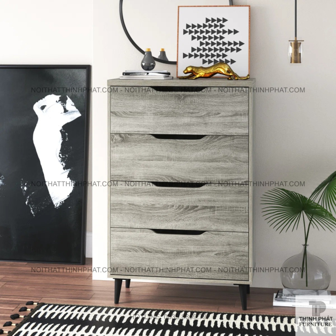 Tủ Hộc Kéo 4 Ngăn Gỗ Xám Chân Cao, Gợi Nét Hiện Đại Kết Hợp Vẻ Đẹp Mộc Mạc Tự Nhiên TNK39