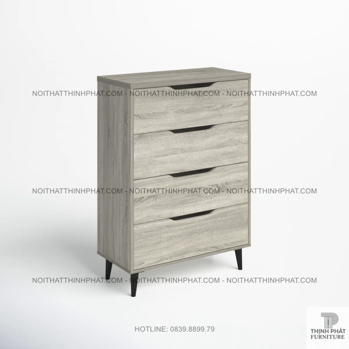 Tủ Hộc Kéo 4 Ngăn Gỗ Xám Chân Cao, Gợi Nét Hiện Đại Kết Hợp Vẻ Đẹp Mộc Mạc Tự Nhiên TNK39