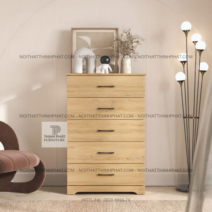 Tủ Hộc Kéo 5 Ngăn Gỗ MDF Màu Sồi Sáng Hiện Đại Cho Phòng Ngủ TNK30