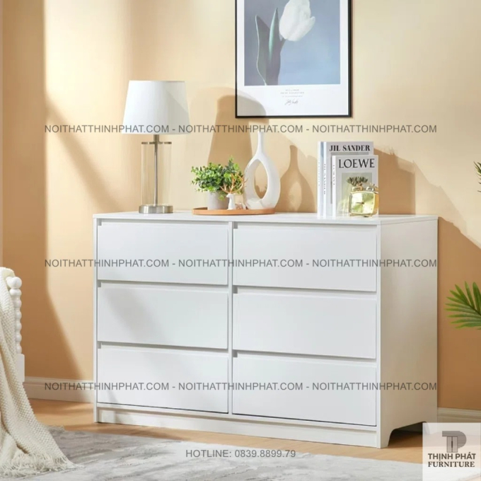 Tủ Hộc Kéo 6 Ngăn Màu Trắng Thiết Kế Đôi, Tăng Gấp Đôi Không Gian Sắp Xếp Đồ Dùng  TNK55