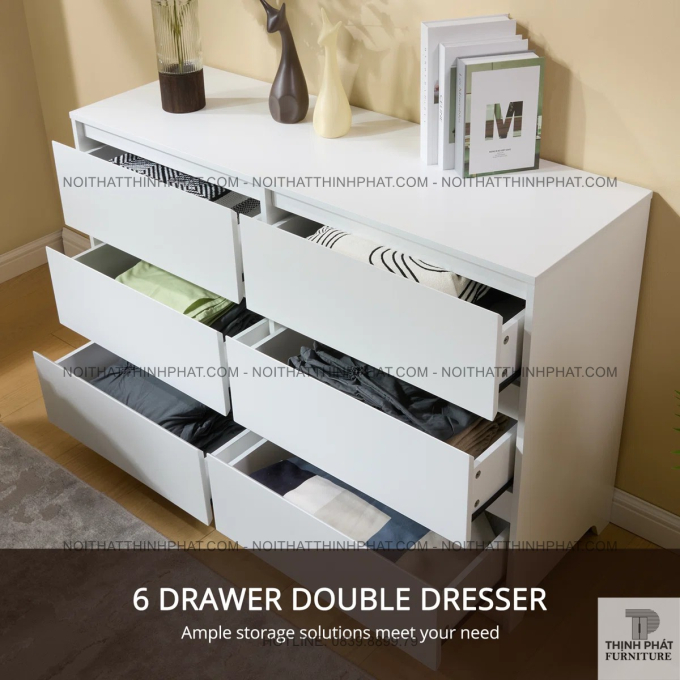 Tủ Hộc Kéo 6 Ngăn Màu Trắng Thiết Kế Đôi, Tăng Gấp Đôi Không Gian Sắp Xếp Đồ Dùng  TNK55