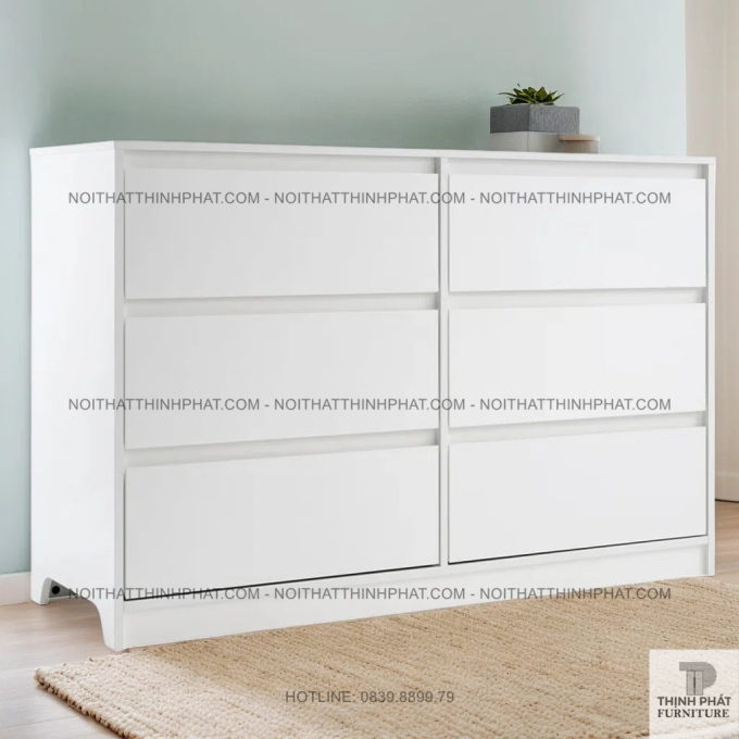 Tủ Hộc Kéo 6 Ngăn Màu Trắng Thiết Kế Đôi, Tăng Gấp Đôi Không Gian Sắp Xếp Đồ Dùng  TNK55