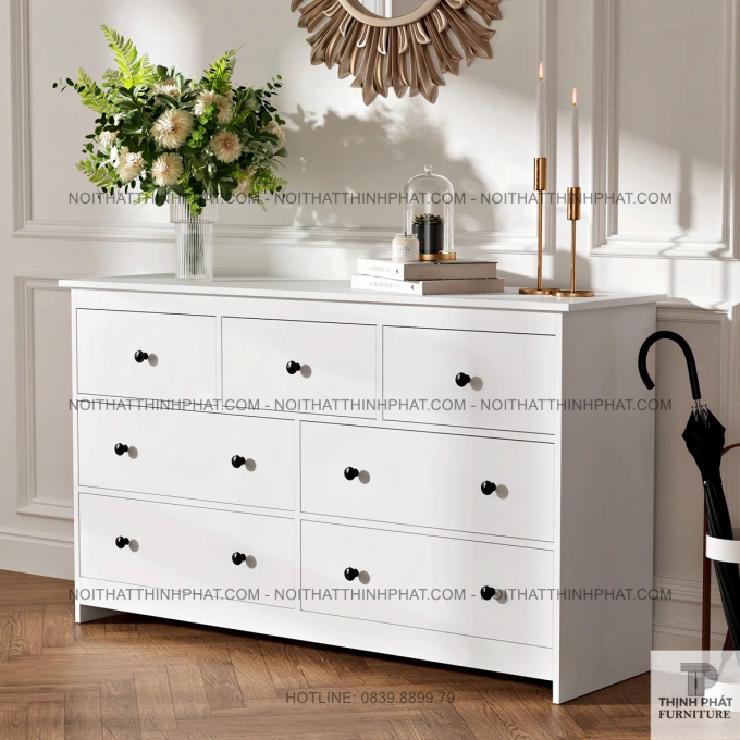 Tủ Hộc Kéo 7 Ngăn Màu Trắng Cân Đối, Tăng Khả Năng Lưu Trữ Cho Phòng Ngủ Gọn Gàng  TNK38