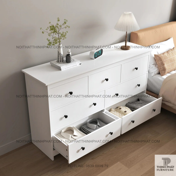 Tủ Hộc Kéo 7 Ngăn Màu Trắng Cân Đối, Tăng Khả Năng Lưu Trữ Cho Phòng Ngủ Gọn Gàng  TNK38