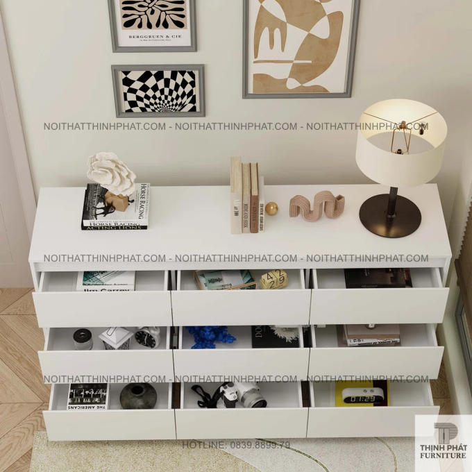 Tủ Hộc Kéo 9 Ngăn Màu Trắng Kiểu Dáng Thanh Lịch Giúp Không Gian Luôn Ngăn Nắp TNK56