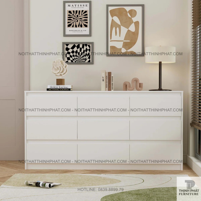 Tủ Hộc Kéo 9 Ngăn Màu Trắng Kiểu Dáng Thanh Lịch Giúp Không Gian Luôn Ngăn Nắp TNK56