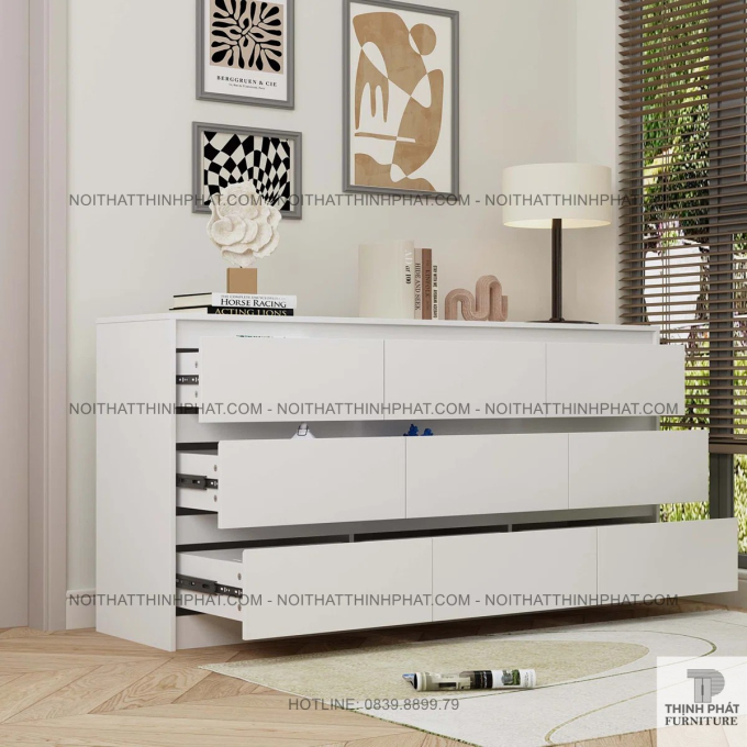 Tủ Hộc Kéo 9 Ngăn Màu Trắng Kiểu Dáng Thanh Lịch Giúp Không Gian Luôn Ngăn Nắp TNK56