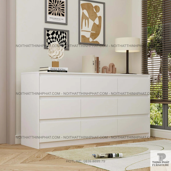 Tủ Hộc Kéo 9 Ngăn Màu Trắng Kiểu Dáng Thanh Lịch Giúp Không Gian Luôn Ngăn Nắp TNK56