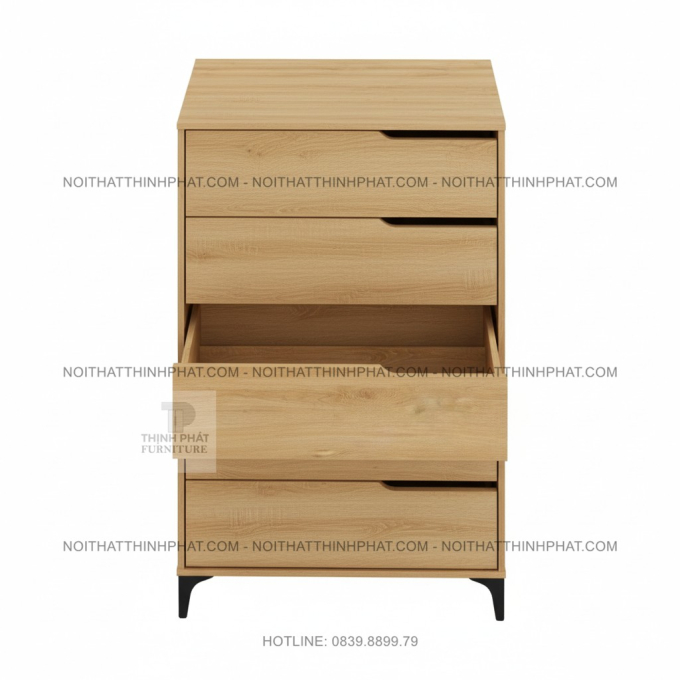 Tủ Hộc Kéo Đứng 5 Ngăn Hiện Đại, Vân Gỗ Tối Giản, Chân Kim Loại Đen TNK41