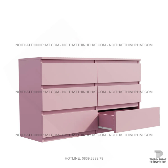 Tủ Hộc Kéo Màu Hồng Pastel 6 Ngăn Thiết Kế Hiện Đại Cho Phòng Ngủ, Phòng Khách Liệu TNK03