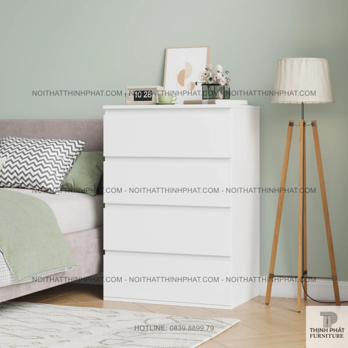 Tủ Ngăn Kéo 4 Hộc Màu Trắng Dáng Gọn, Hỗ Trợ Sắp Xếp Vật Dụng Hằng Ngày Khoa Học TNK54	