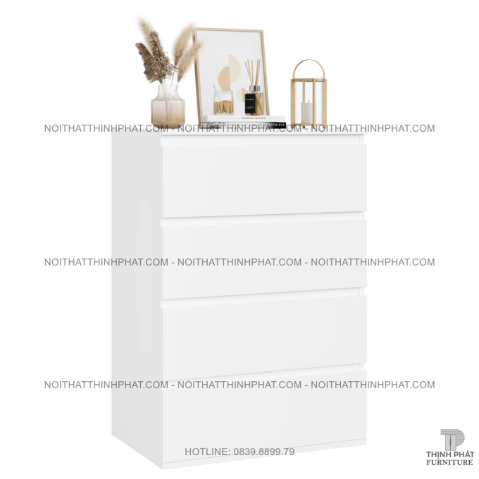 Tủ Ngăn Kéo 4 Hộc Màu Trắng Dáng Gọn, Hỗ Trợ Sắp Xếp Vật Dụng Hằng Ngày Khoa Học TNK54