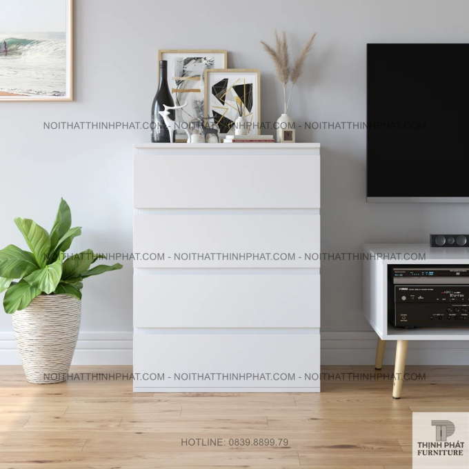 Tủ Ngăn Kéo 4 Hộc Màu Trắng Dáng Gọn, Hỗ Trợ Sắp Xếp Vật Dụng Hằng Ngày Khoa Học TNK54