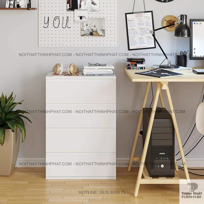 Tủ Ngăn Kéo 4 Hộc Màu Trắng Dáng Gọn, Hỗ Trợ Sắp Xếp Vật Dụng Hằng Ngày Khoa Học TNK54