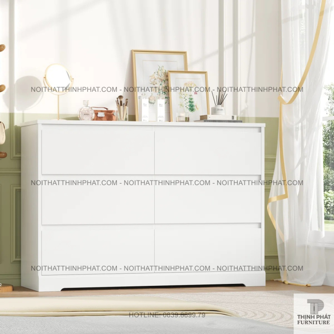 Tủ Ngăn Kéo 6 Hộc Màu Trắng Hiện Đại, Phù Hợp Nhiều Không Gian Nội Thất  TNK28