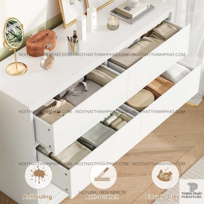 Tủ Ngăn Kéo 6 Hộc Màu Trắng Hiện Đại, Phù Hợp Nhiều Không Gian Nội Thất  TNK28