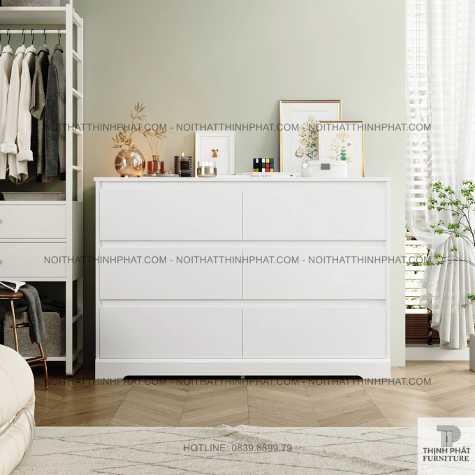 Tủ Ngăn Kéo 6 Hộc Màu Trắng Hiện Đại, Phù Hợp Nhiều Không Gian Nội Thất  TNK28