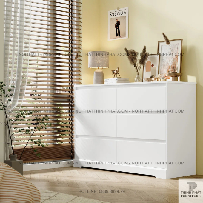 Tủ Ngăn Kéo 6 Hộc Màu Trắng Hiện Đại, Phù Hợp Nhiều Không Gian Nội Thất  TNK28