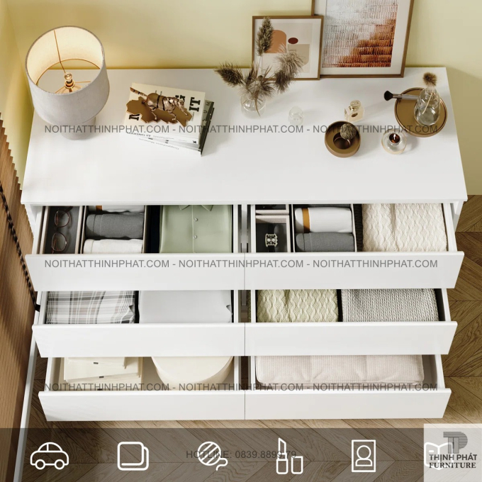 Tủ Ngăn Kéo 6 Hộc Màu Trắng Hiện Đại, Phù Hợp Nhiều Không Gian Nội Thất  TNK28