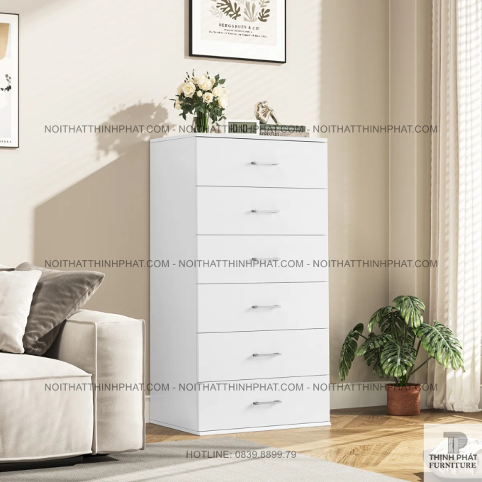 Tủ Ngăn Kéo 6 Hộc Màu Trắng Thiết Kế Dáng Cao, Giải Pháp Lưu Trữ Linh Hoạt Cho Đồ Dùng Cá Nhân TNK44
