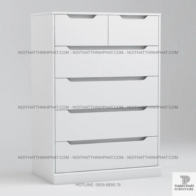 Tủ Ngăn Kéo 6 Hộc Màu Trắng Tinh Tế, Thiết Kế Móc Âm Gọn Gàng Và Tối Giản TNK49