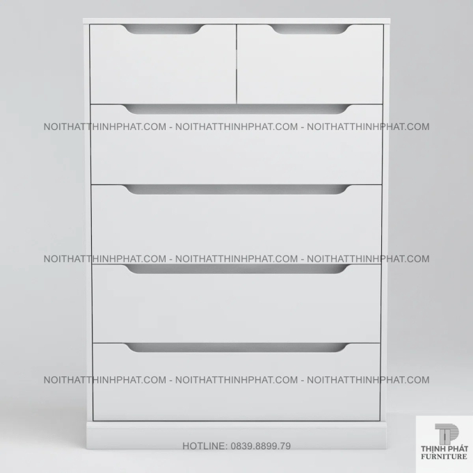 Tủ Ngăn Kéo 6 Hộc Màu Trắng Tinh Tế, Thiết Kế Móc Âm Gọn Gàng Và Tối Giản TNK49