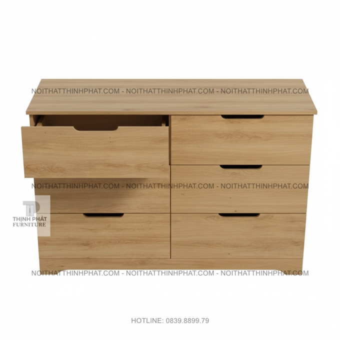 Tủ ngăn kéo gỗ MDF 6 hộc màu sồi sáng thiết kế tay nắm âm tinh tế  TNK32