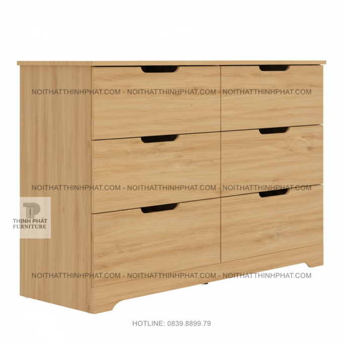 Tủ ngăn kéo gỗ MDF 6 hộc màu sồi sáng thiết kế tay nắm âm tinh tế  TNK32