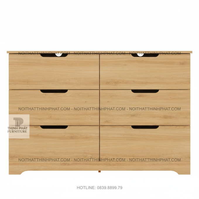 Tủ ngăn kéo gỗ MDF 6 hộc màu sồi sáng thiết kế tay nắm âm tinh tế  TNK32