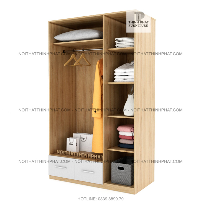 Tủ Quần Áo 1m2 X 2m, Kiểu Dáng Hiện Đại, Tối Giản, Gỗ Mdf TQA22
