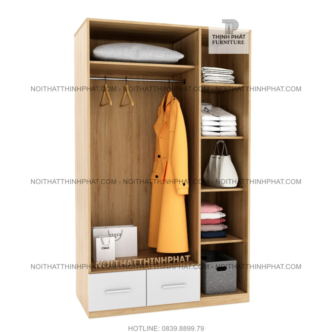 Tủ Quần Áo 1m2 X 2m, Kiểu Dáng Hiện Đại, Tối Giản, Gỗ Mdf TQA22