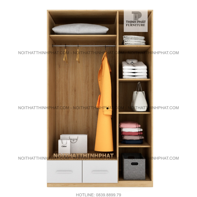Tủ Quần Áo 1m2 X 2m, Kiểu Dáng Hiện Đại, Tối Giản, Gỗ Mdf TQA22