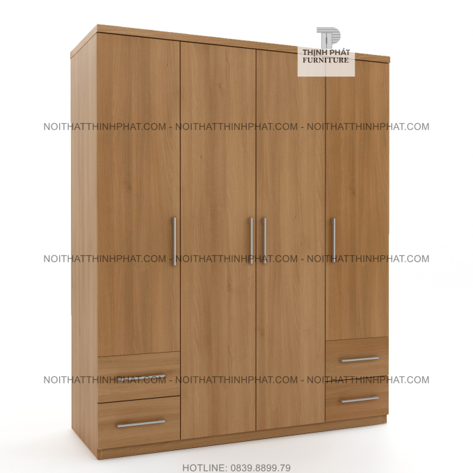 Tủ Quần Áo 1m6 X 2m, Thiết Kế Hiện Đại, 4 Hộc Kéo Ngoài, Gỗ Mdf Phủ Melamine TQA20