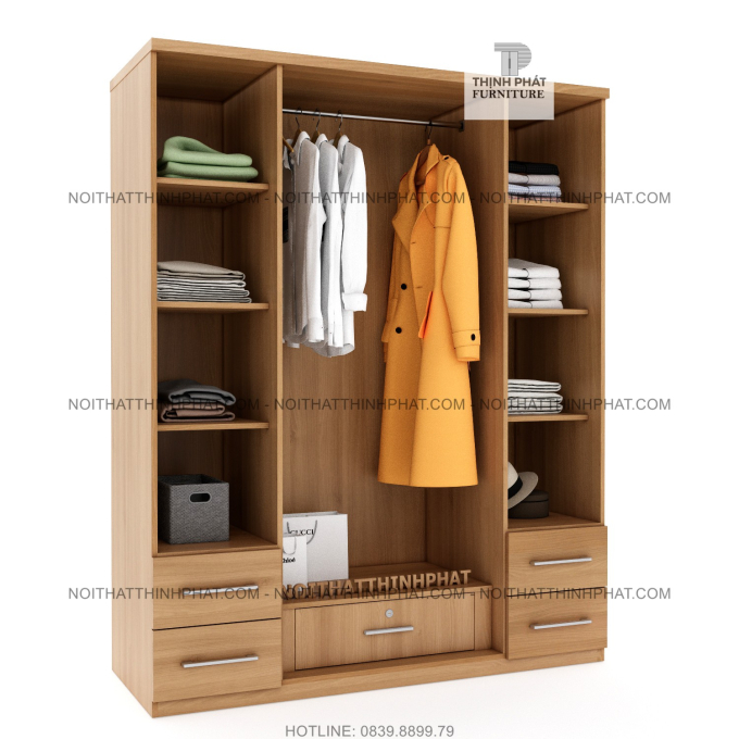 Tủ Quần Áo 1m6 X 2m, Thiết Kế Hiện Đại, 4 Hộc Kéo Ngoài, Gỗ Mdf Phủ Melamine TQA20