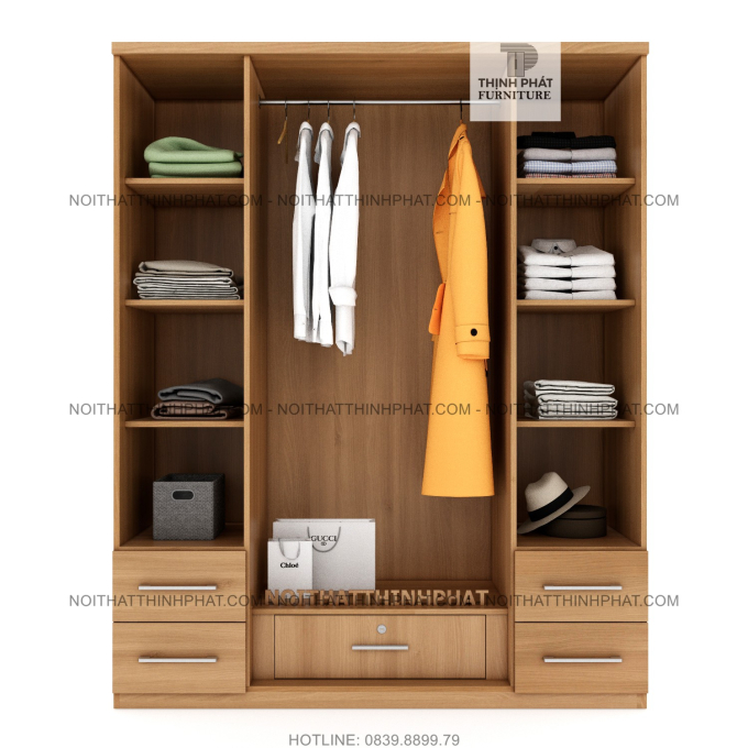 Tủ Quần Áo 1m6 X 2m, Thiết Kế Hiện Đại, 4 Hộc Kéo Ngoài, Gỗ Mdf Phủ Melamine TQA20