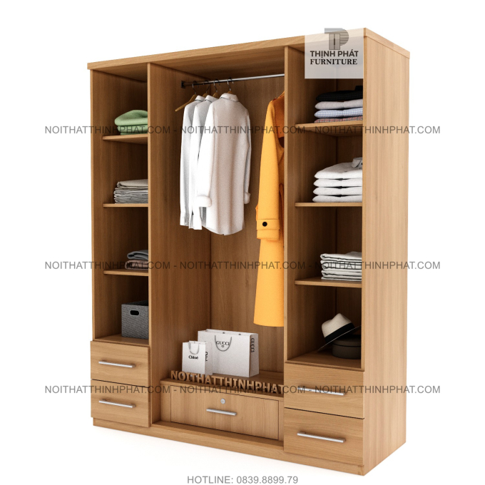 Tủ Quần Áo 1m6 X 2m, Thiết Kế Hiện Đại, 4 Hộc Kéo Ngoài, Gỗ Mdf Phủ Melamine TQA20