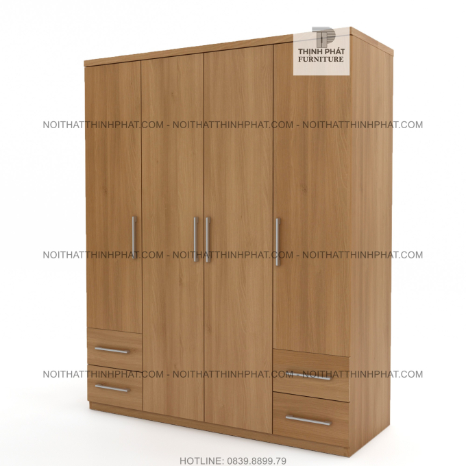 Tủ Quần Áo 1m6 X 2m, Thiết Kế Hiện Đại, 4 Hộc Kéo Ngoài, Gỗ Mdf Phủ Melamine TQA20
